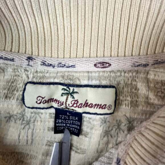 Tommy Bahama Polo Shirt Men Large Beige Green Totem Relaxed Comfort Casual - Picture 2 of 9